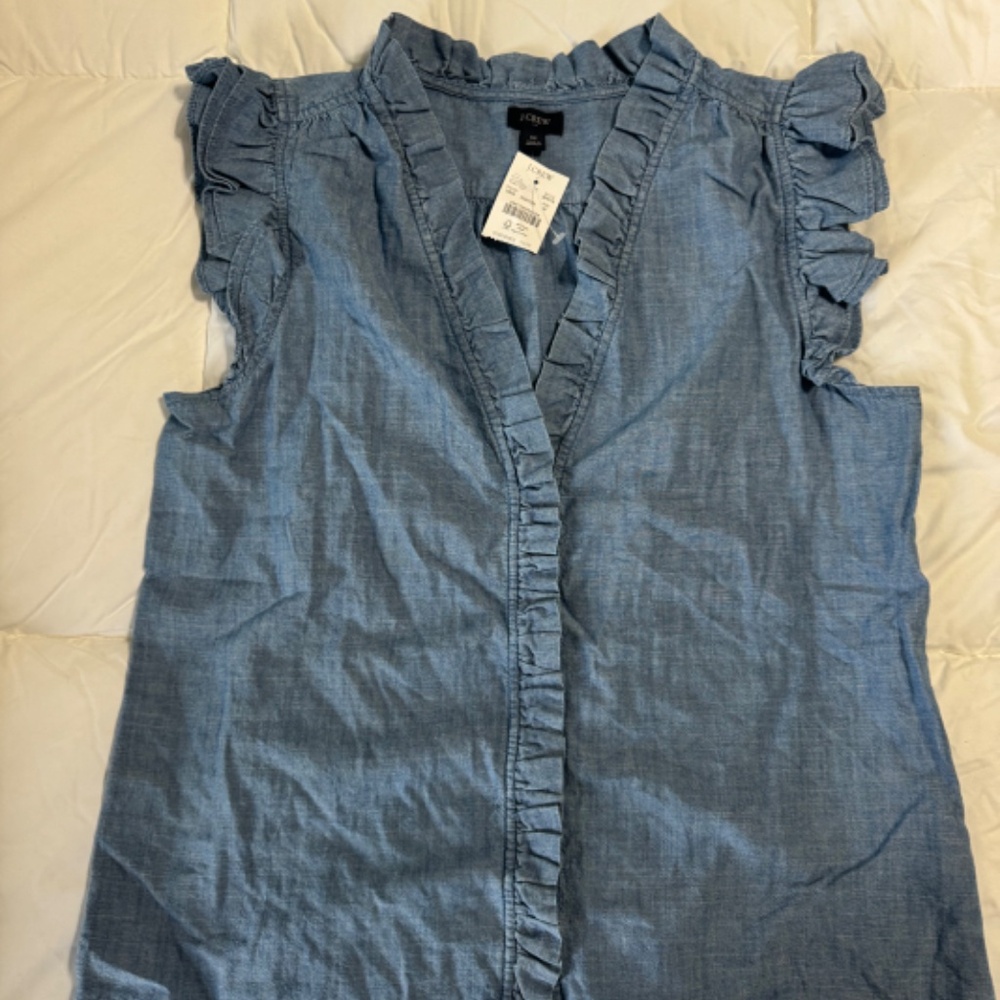 J. Crew chambray ruffle neck shirt